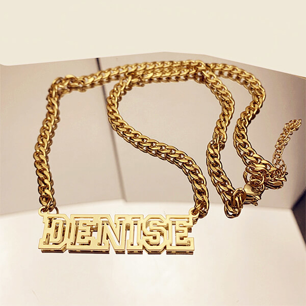 Personalized cut out name jewelry manufacturers stainless steel gold plated name necklace cuban link chain suppliers